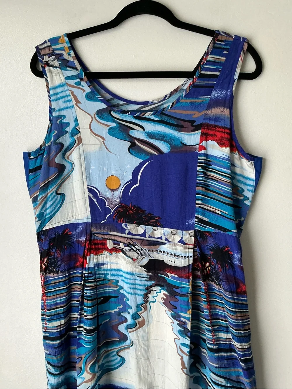 JAMS WORLD Vintage Tropical Print Sleeveless Midi Dress Blue White Medium - Picture 4 of 9